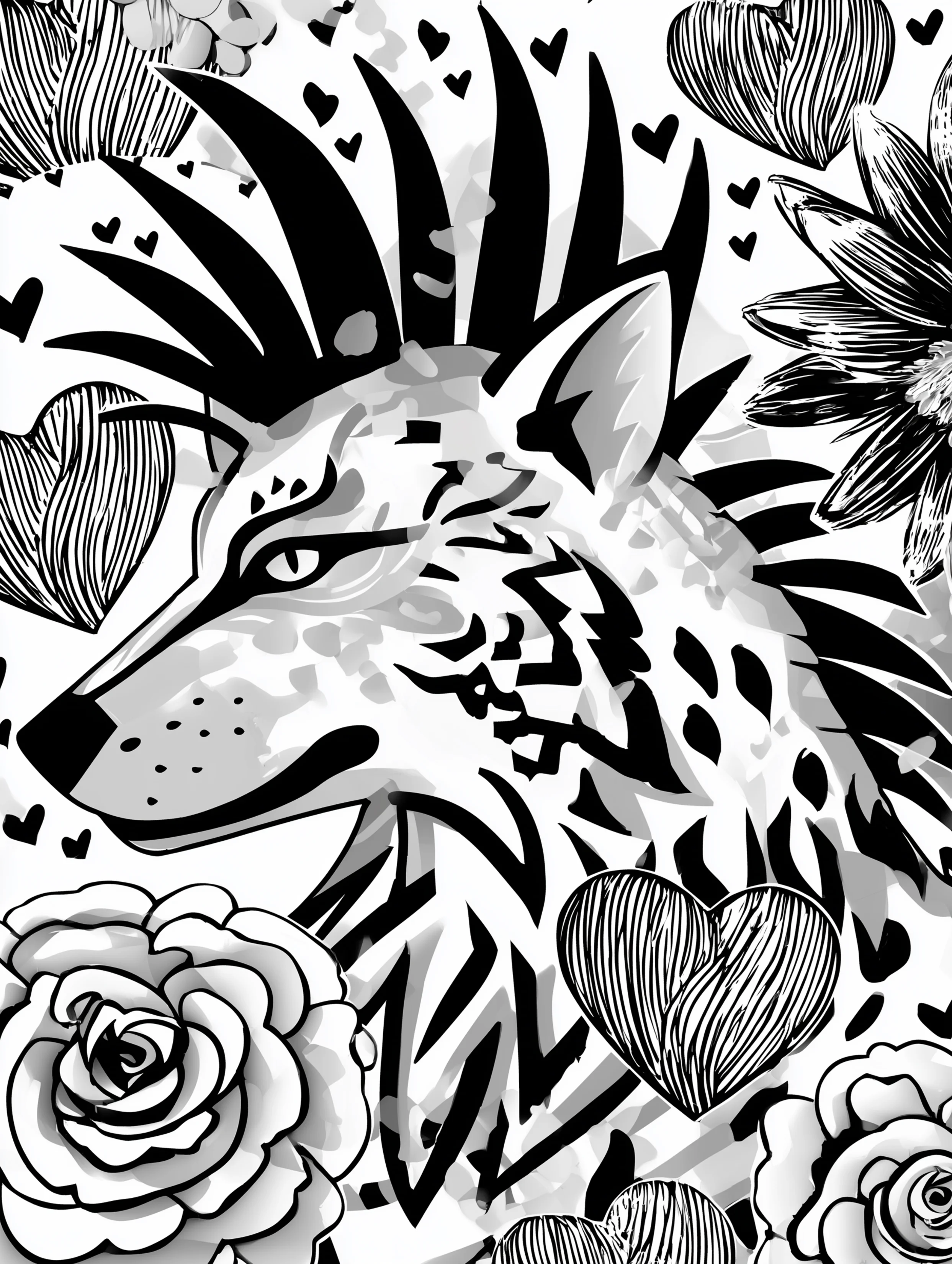 Free printable wolf coloring page for adults featuring a wolf with a sharp mohawk